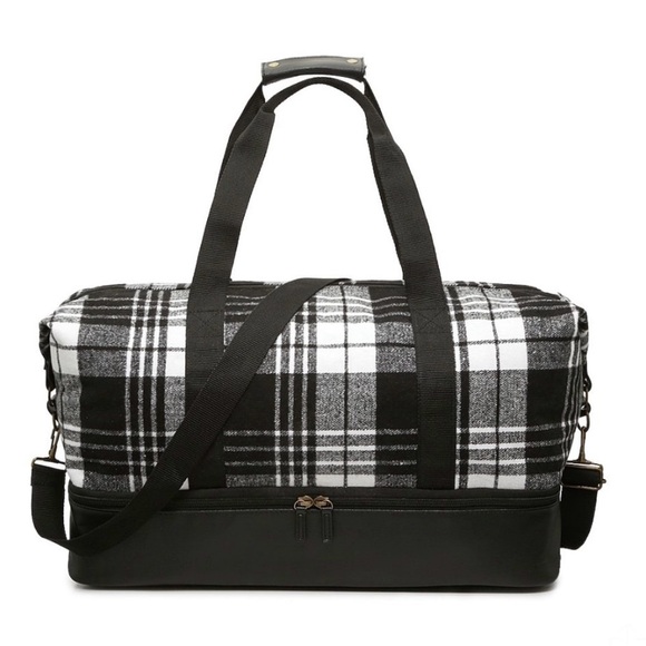 DSW Black and White Plaid Weekender Bag - Picture 7 of 9